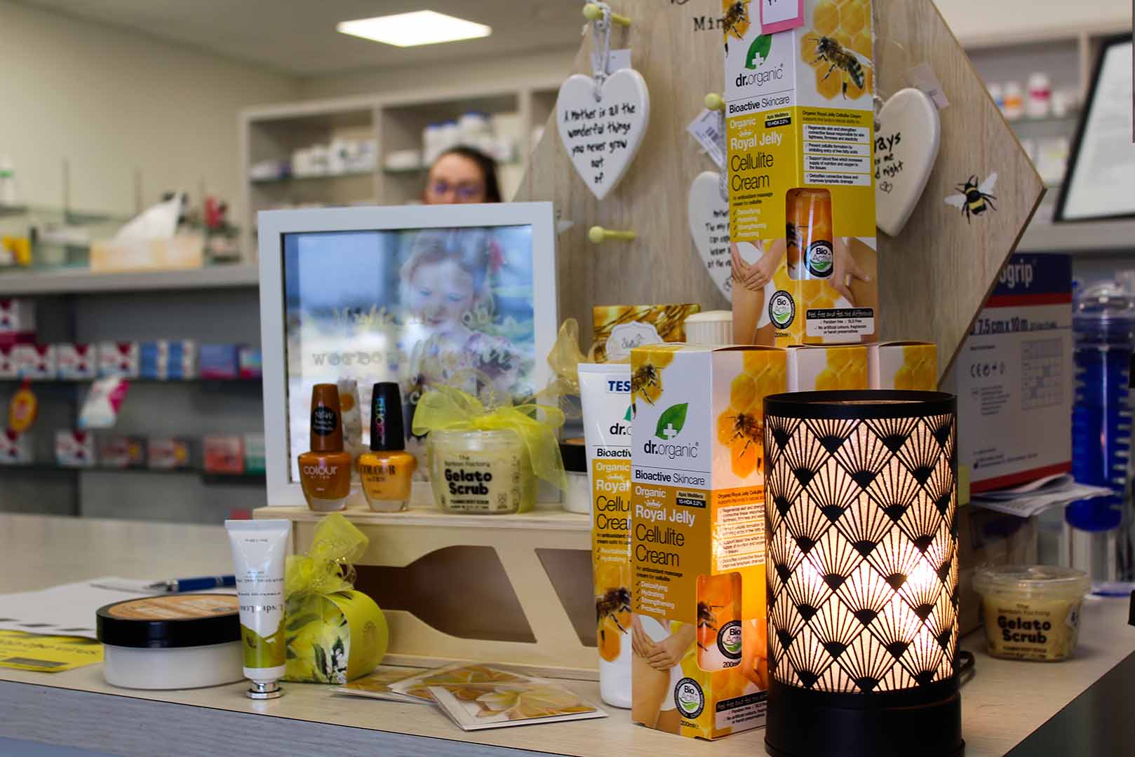 Display of retail products on the counter at Silverstream Kaiapoi Pharmacy