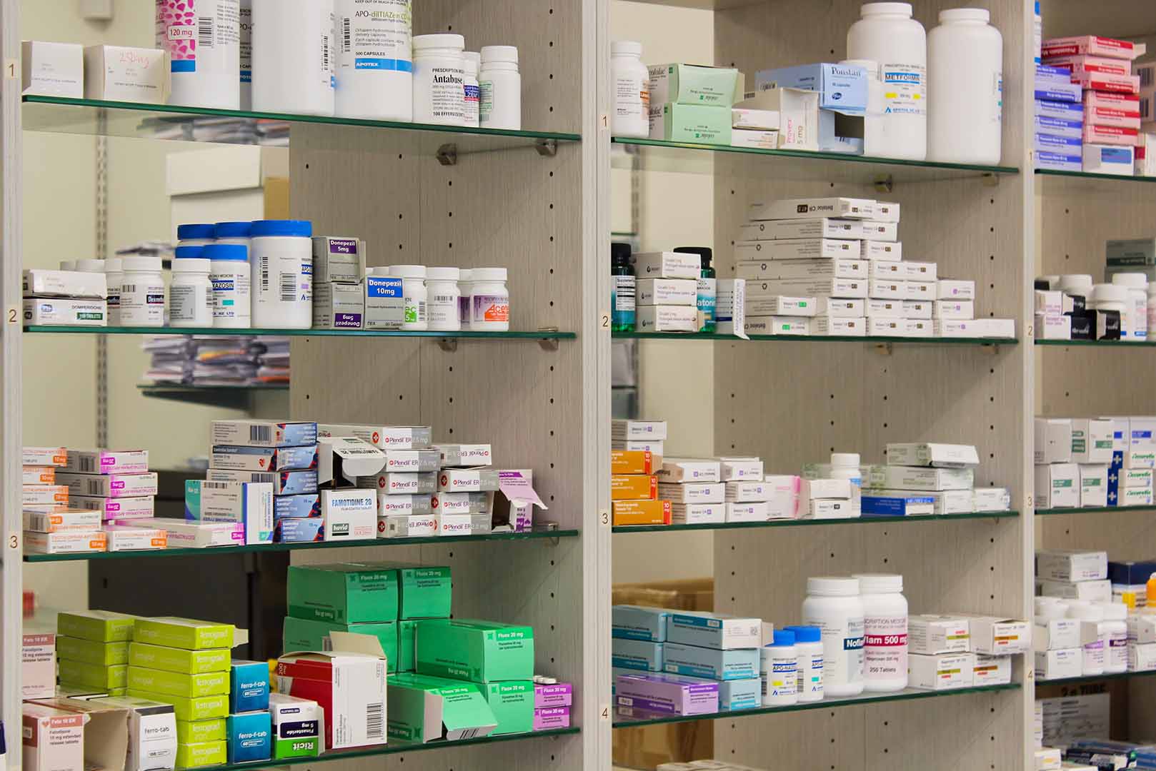 Shelves of pharmaceuticals at Silverstream Kaiapoi Pharmacy
