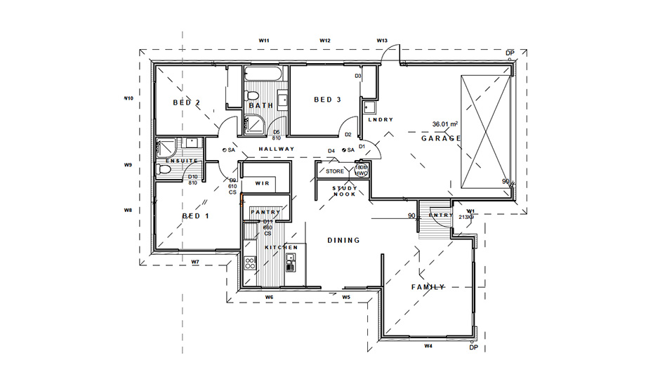 a floor plan of a three bedroom home with a double garage