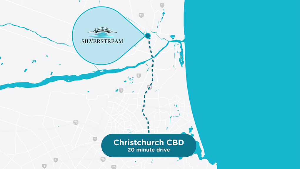 Map graphic showing location of Silverstream subdivision