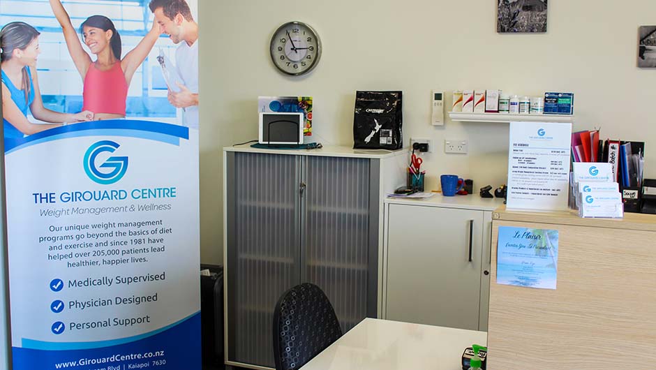 product display next to a company banner outlining services