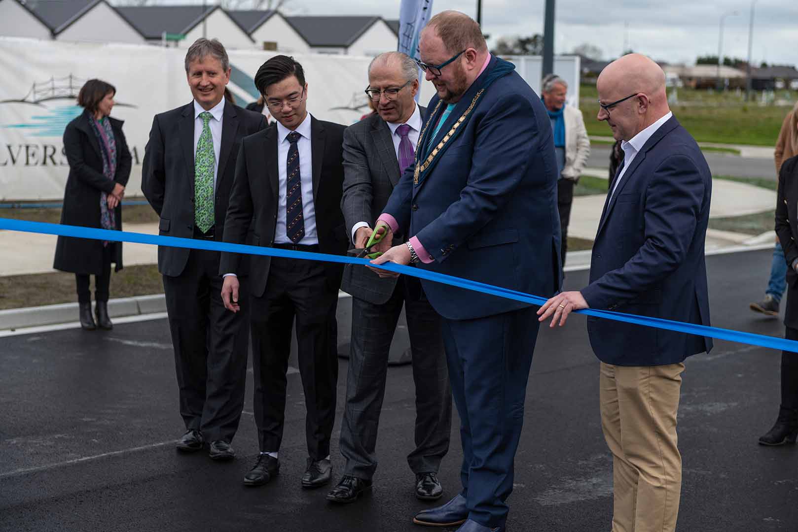 Silverstream east side ribbon cutting by Waimakariri mayor Dan Gordon, local National MP Matt Doocey and Silverstream developer Fred Rahme