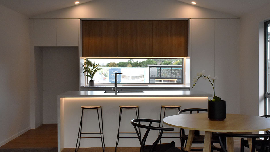 modern scandi kitchen with splash back window